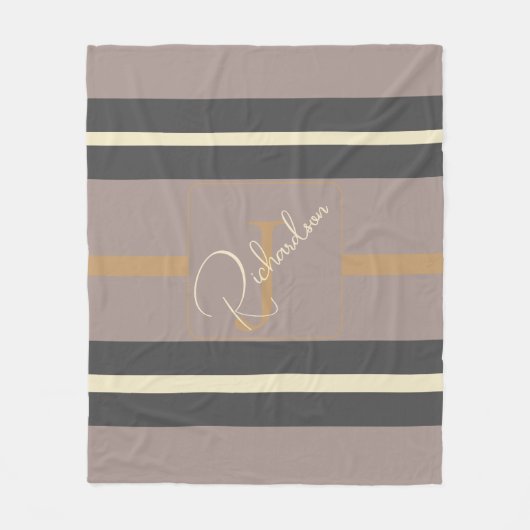 Personalized Taupe Gold Stripe Modern Neutral Chic Fleecedecke (Vorderseite)