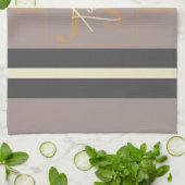 Personalized Taupe Gold Stripe Modern Neutral Chic Geschirrtuch (Gefaltet)
