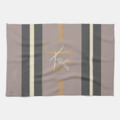Personalized Taupe Gold Stripe Modern Neutral Chic Geschirrtuch (Horizontal)