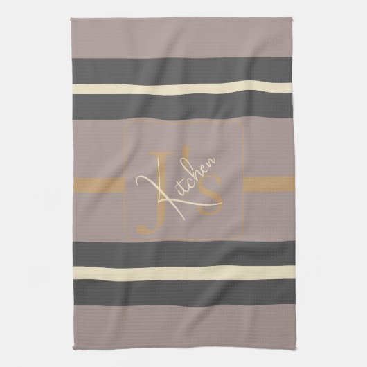 Personalized Taupe Gold Stripe Modern Neutral Chic Geschirrtuch (Vertikal)