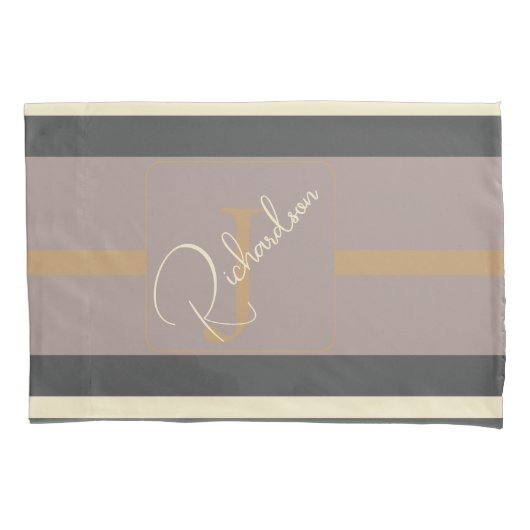 Personalized Taupe Gold Stripe Modern Neutral Chic Kissenbezug (Vorderseite)