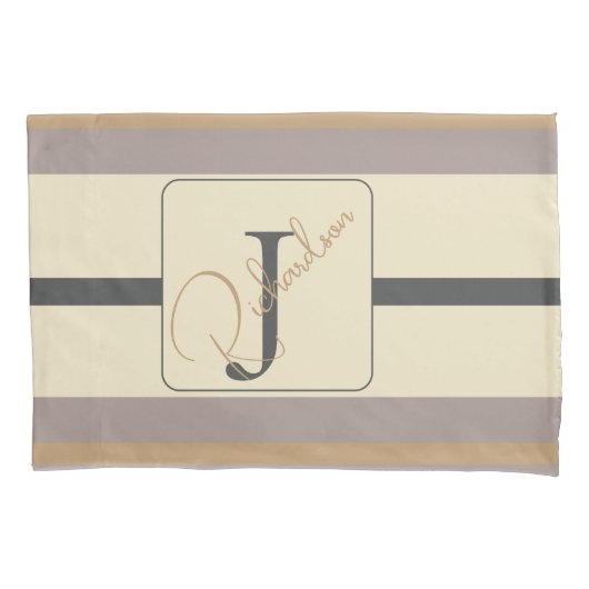 Personalized Taupe Gold Stripe Modern Neutral Chic Kissenbezug (Vorderseite)