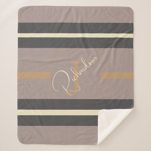 Personalized Taupe Gold Stripe Modern Neutral Chic Sherpadecke (Vorderseite)