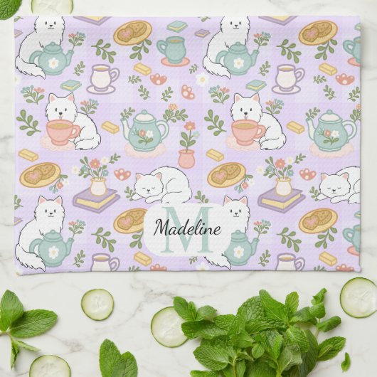 Personalized Tea & Baker Cat Monogram Geschirrtuch (Gefaltet)