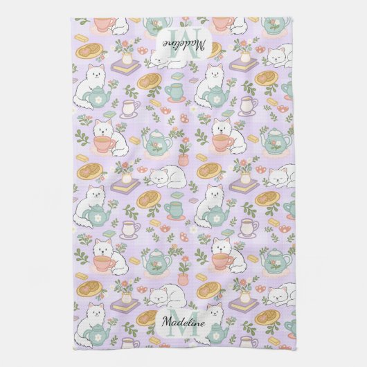 Personalized Tea & Baker Cat Monogram Geschirrtuch (Vertikal)