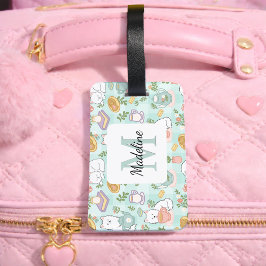 Personalized Tea Bookish Cats Girl Mint Green Gepäckanhänger