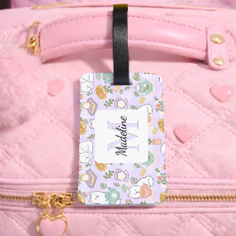 Personalized Tea & Bookish Cats Girl Purple Gepäckanhänger