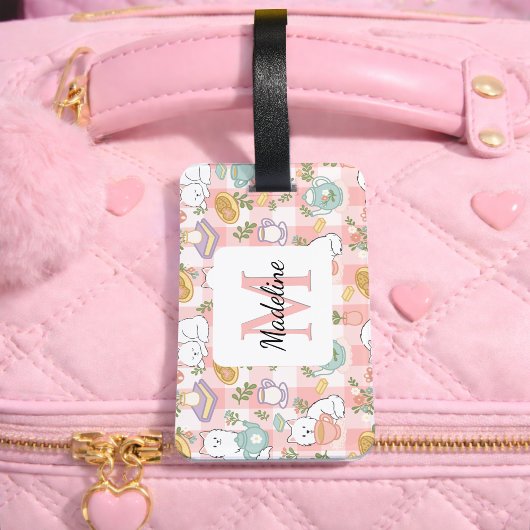 Personalized Tea Bookish Cats Girl Traveling Pink Gepäckanhänger