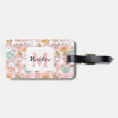 Personalized Tea Bookish Cats Girl Traveling Pink Gepäckanhänger (Rückseite horizontal)