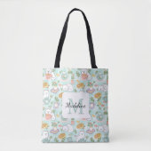 Personalized Tea Bookish Cats Tote Bag Mint Green Tasche (Vorderseite)