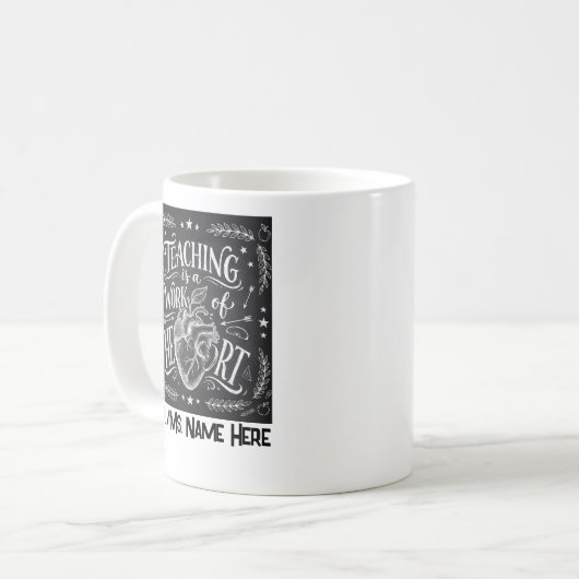 Personalized Teacher Appreciation Chalkboard Heart Kaffeetasse (Vorderseite Links)