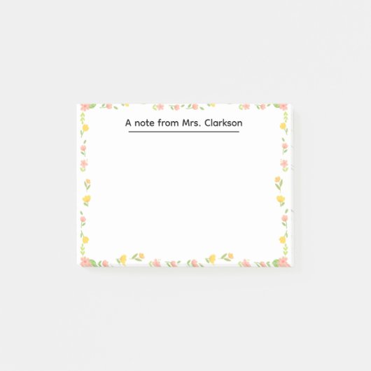 Personalized Teacher Appreciation Floral spring Post-it Klebezettel (Vorderseite)