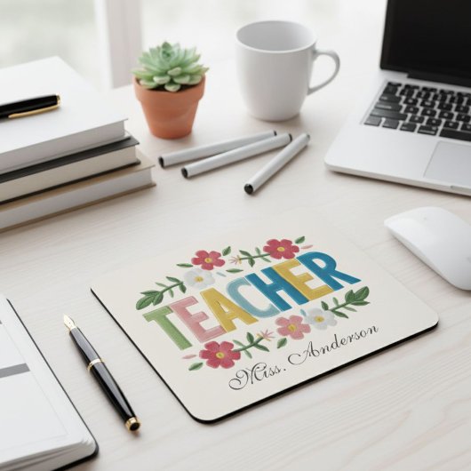 Personalized Teacher Mouse Pad with Floral Design Mousepad