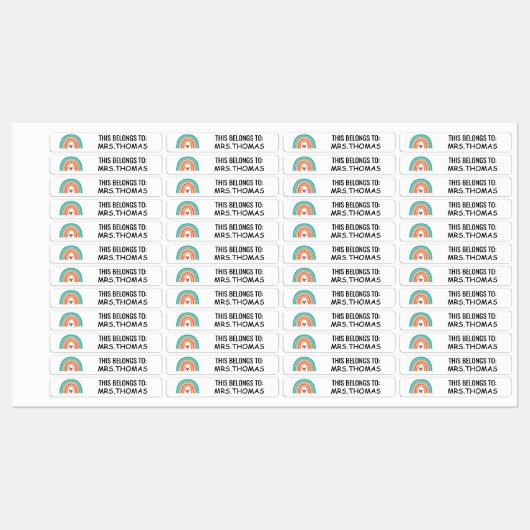 Personalized Teacher Name Labels – Rainbow Design Etiketten (Blatt)