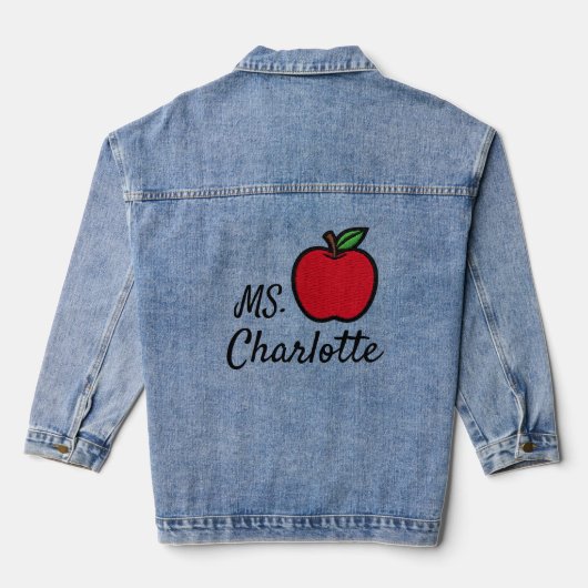 Personalized Teacher Name Red Apple Quarter Jeansjacke (Rückseite)