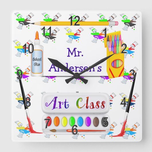 Personalized Teachers Art Class Clock Quadratische Wanduhr (Vorderseite)