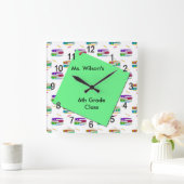 Personalized Teachers Books Green Paper Clock Quadratische Wanduhr (Zuhause)