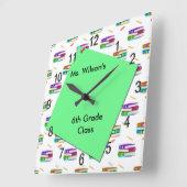Personalized Teachers Books Green Paper Clock Quadratische Wanduhr (Winkel)