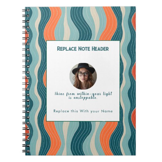 Personalized Teal and Orange Wave Patterned Notizblock (Vorderseite)