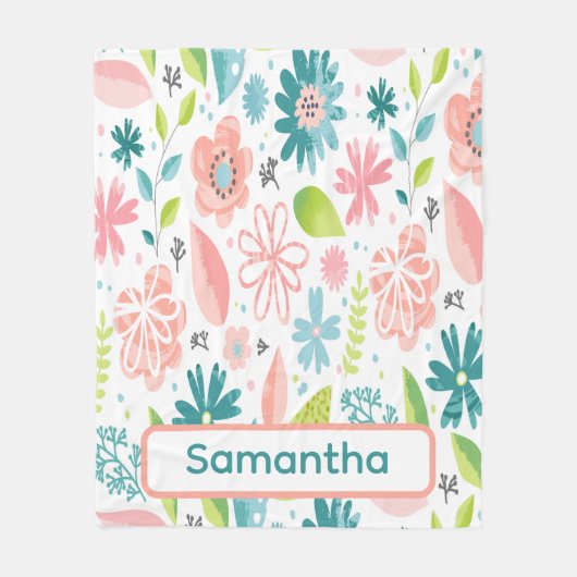 Personalized Teal and Pink Floral Fleecedecke (Vorderseite)