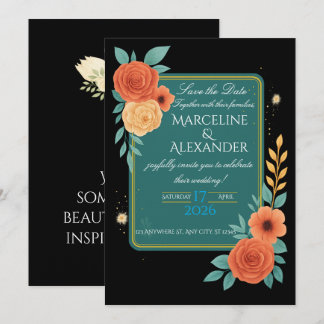 Personalized Teal & Coral Floral Invitation Einladung