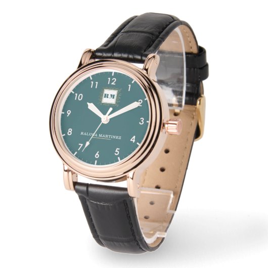 Personalized Teal Minimal custom name green Armbanduhr (Winkel)