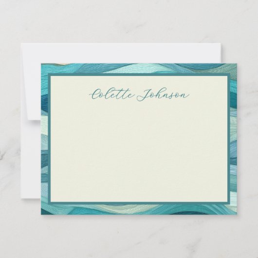 Personalized Teal Wave Border  Mitteilungskarte (Vorderseite)
