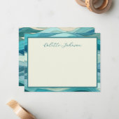 Personalized Teal Wave Border  Mitteilungskarte (Vorderseite/Rückseite Beispiel)