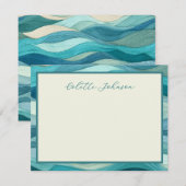 Personalized Teal Wave Border  Mitteilungskarte (Vorne/Hinten)