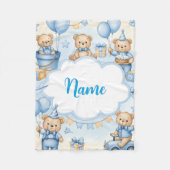Personalized Teddy Bear Baby Blanket with Name Fleecedecke (Vorderseite)