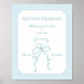 Personalized Teddy Bear Blue Birth Info Poster (Vorne)
