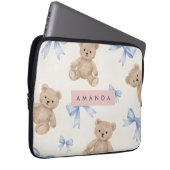 Personalized Teddy Bear & Blue Bow Pattern Laptopschutzhülle (Vorne Rechts)