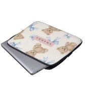 Personalized Teddy Bear & Blue Bow Pattern Laptopschutzhülle (Vorne Knopf)