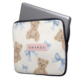 Personalized Teddy Bear & Blue Bow Pattern Laptopschutzhülle (Vorderseite Links)
