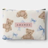Personalized Teddy Bear & Blue Bow Pattern Zubehörtasche (Vorderseite)