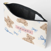 Personalized Teddy Bear & Blue Bow Pattern Zubehörtasche (Offen)