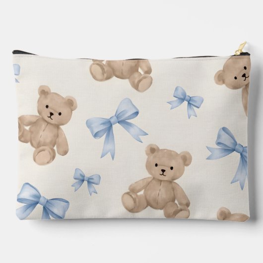 Personalized Teddy Bear & Blue Bow Pattern Zubehörtasche (Rückseite)