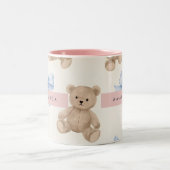 Personalized Teddy Bear & Blue Bow Pattern Zweifarbige Tasse (Mittel)