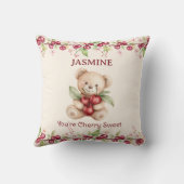 Personalized Teddy Bear Cherry Floral Pillow Kissen (Rückseite)