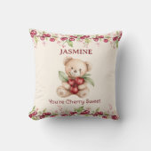 Personalized Teddy Bear Cherry Floral Pillow Kissen (Vorderseite)