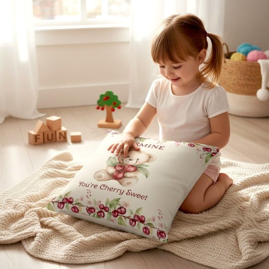 Personalized Teddy Bear Cherry Floral Pillow Kissen