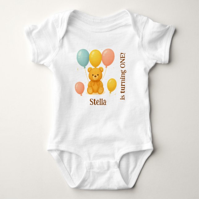 Personalized Teddy Bear First Birthday Baby Strampler (Vorderseite)