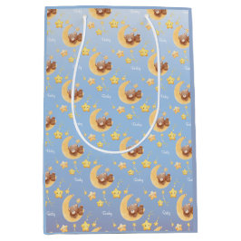 Personalized Teddy Bear Moon Soft Blue Baby Shower Mittlere Geschenktüte