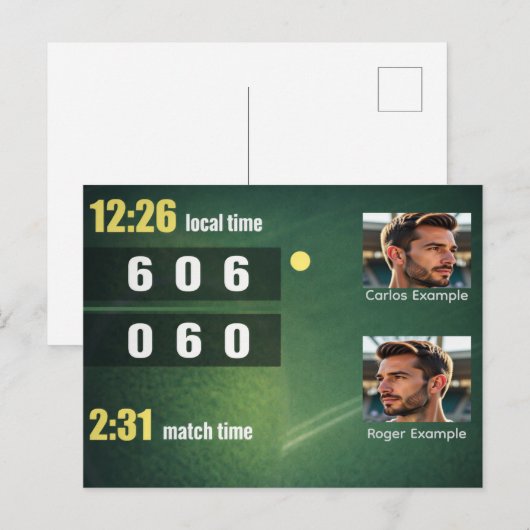 Personalized Tennis Scoreboard – Custom Match Postkarte (Vorne/Hinten)