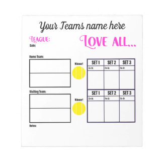 Personalized Tennis Team Scoresheets Notizblock