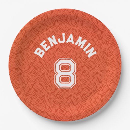 Personalized textured Basketball Kids Party Pappteller (Vorderseite)