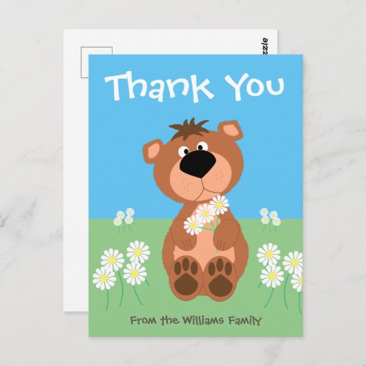 Personalized Thank You Cute Funny Bear Postkarte (Vorne/Hinten)
