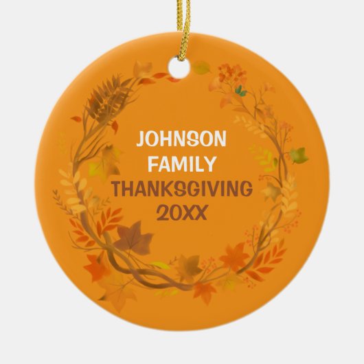 Personalized Thanksgiving Family Autumn Wreath Keramik Ornament (Vorne)