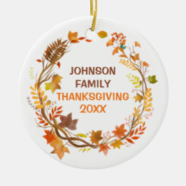 Personalized Thanksgiving Family Autumn Wreath Keramik Ornament