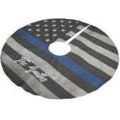 Personalized Thin Blue Line American Flag Polyester Weihnachtsbaumdecke (Schrägansicht)